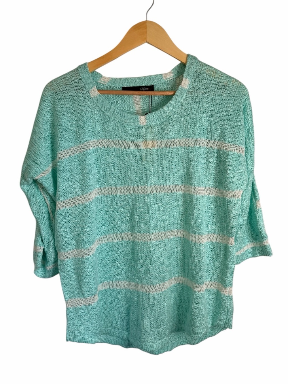 Sugarlips Teal Blue & White Stripe Open Knit Sweater Coastal Womens Sz M/L NWT